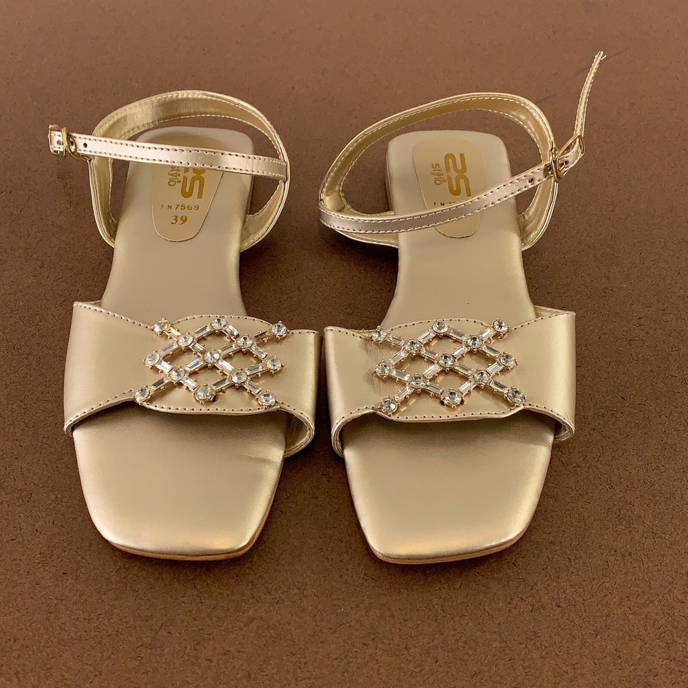 Stylo Women's US Shoe Size 9 Gold Rhinestone Accent Ankle Strap Sandals New